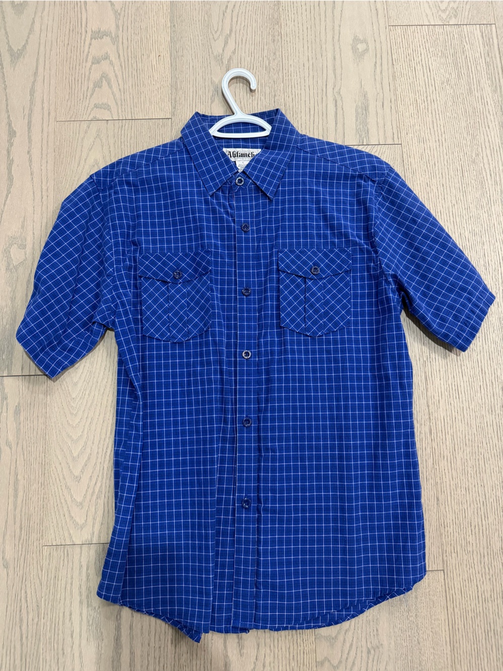 Royal Blue Windowpane Short Sleeve Button Down Shirt